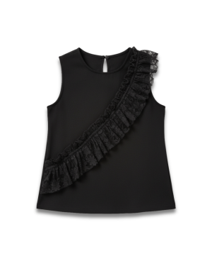 Black Lace Ruffle Shell Top